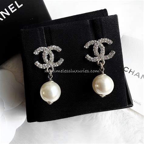 chanel pave crystal cc pearl drop earrings|Chanel clip on earrings.